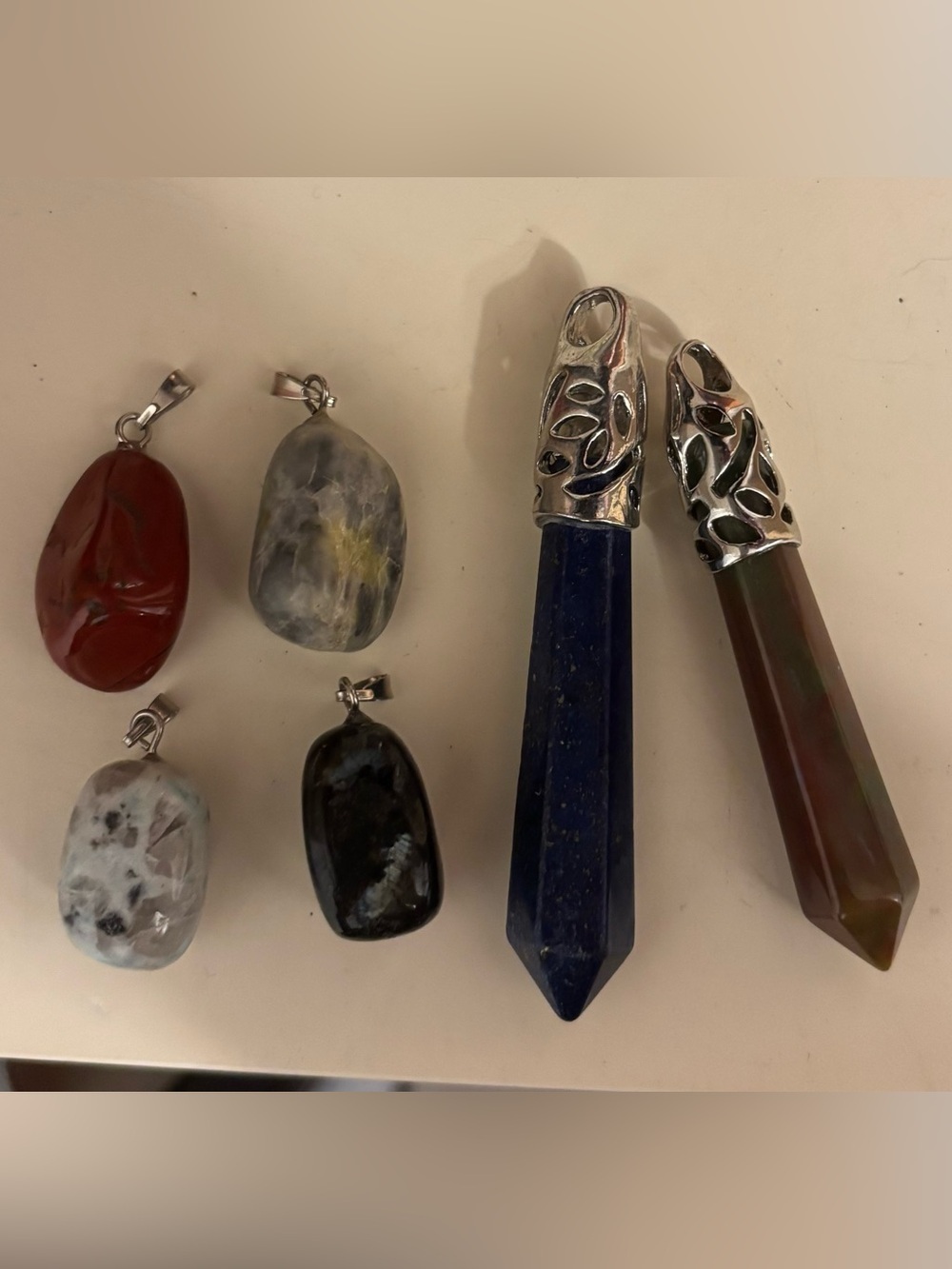 Assorted Gemstone Pendant Necklace Set - Blue, Brown, Red, Gray, Black, White